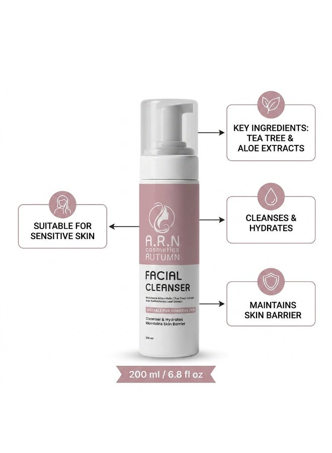 A.R.N Cosmetics Autumn Facial Cleanser 200ml Tea Tree & Aloe Vera Face Wash for Sensitive Skin, Hydrating Facial Cleanser, Gentle Daily Face Cleanser, Deep Cleansing Foam, Skin Barrier Support - Image 5