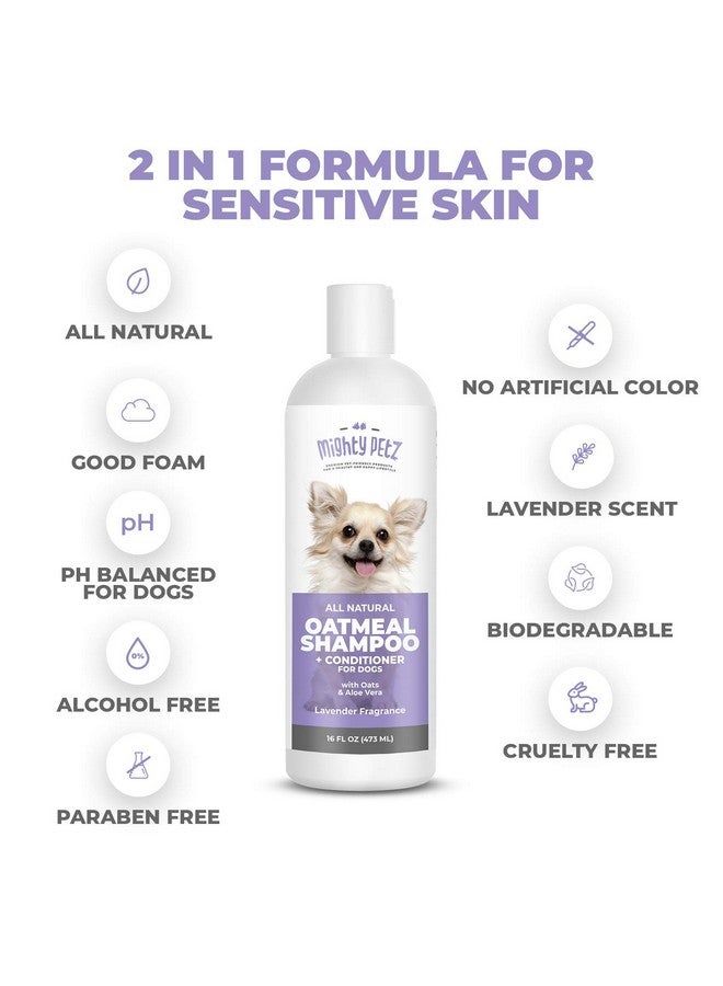 مايتي بيتز شامبو وبلسم مايتي بيتز 2 في 1 بدقيق الشوفان للكلاب - 16 أونصة. دعم طبيعي للحساسية والحكة. مرطب ومتوازن الحموضة للكلاب، بخلاصة الشوفان والصبار. - Image 3