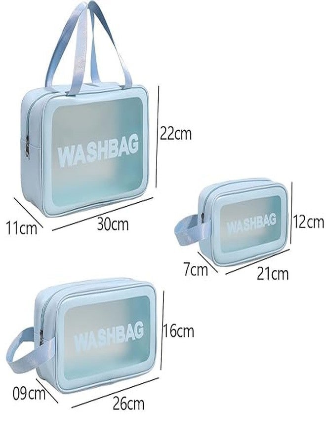 AVIRATH ENTERPRISE Makeup Pouch Travel Toiletries Organizer Cosmetic Bags Portable Organizer Case Carry Pouch for Women Bathroom Set of 3 (Blue) - Image 3
