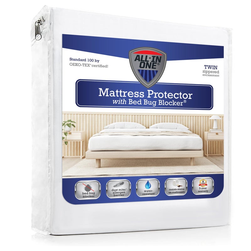 Bed Bug Blocker All-in-One Mattress Protector, Zippered Encasement, Water & Stain Resistant, Triple Seal Protection, Twin, White - Image 1