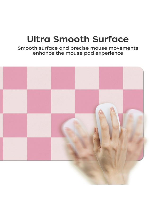 BLESWIN Large Desk Mat with PU Leather 35.4" x 15.7", Non-Slip Office Desk Pad, Waterproof Desk Writing Pad for Office and Home (Pink Plaid, 35.4 x 15.7 in) - Image 4