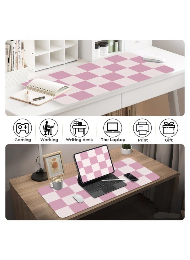 BLESWIN Large Desk Mat with PU Leather 35.4" x 15.7", Non-Slip Office Desk Pad, Waterproof Desk Writing Pad for Office and Home (Pink Plaid, 35.4 x 15.7 in) - Image 5