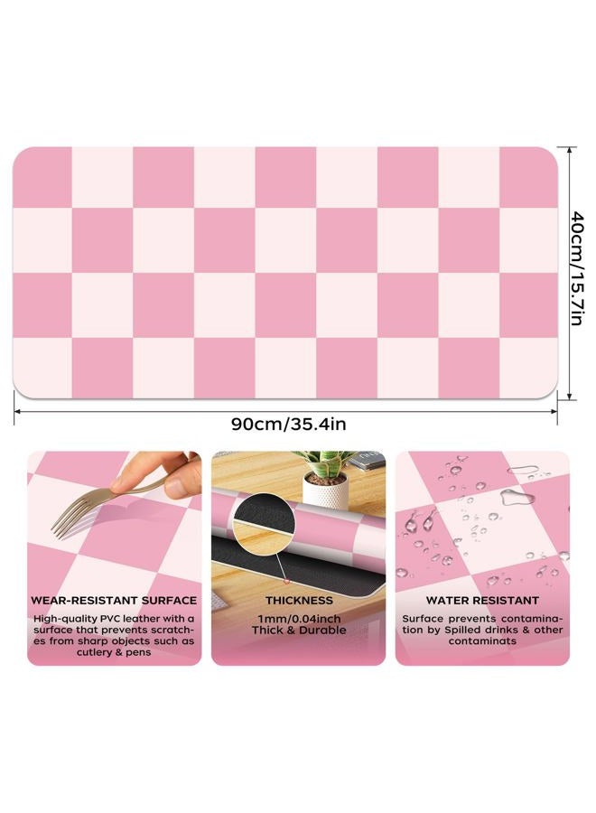 BLESWIN Large Desk Mat with PU Leather 35.4" x 15.7", Non-Slip Office Desk Pad, Waterproof Desk Writing Pad for Office and Home (Pink Plaid, 35.4 x 15.7 in) - Image 2
