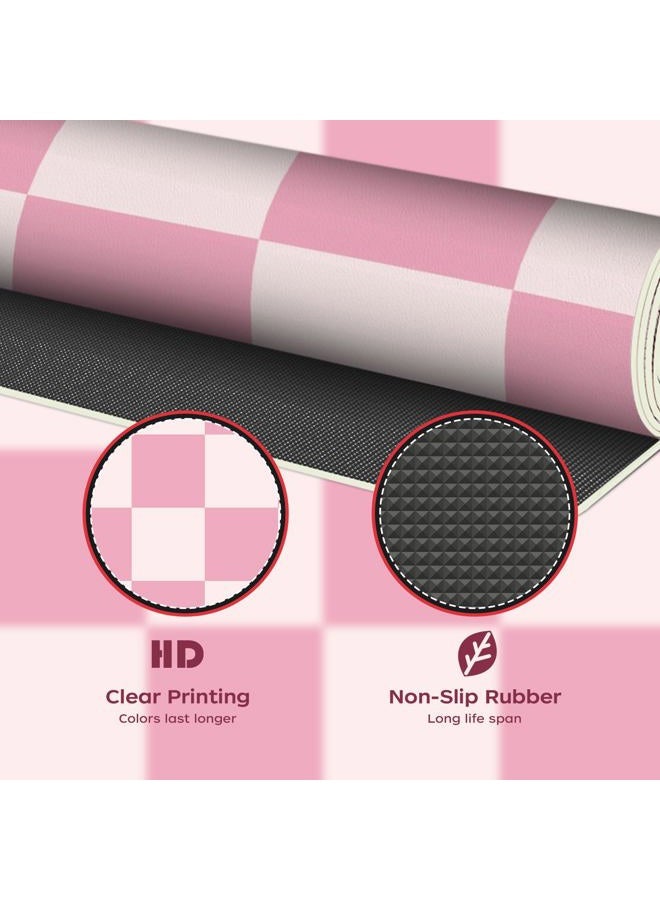 BLESWIN Large Desk Mat with PU Leather 35.4" x 15.7", Non-Slip Office Desk Pad, Waterproof Desk Writing Pad for Office and Home (Pink Plaid, 35.4 x 15.7 in) - Image 3