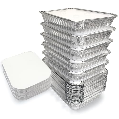 Spare Essentials 55 Pack - 2.25 LB To Go Aluminum Containers with Lids - Heat Proof Foil Tins for Meal Prep, Take Out, Freezer Meals - Image 1