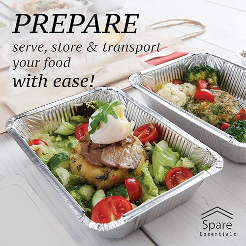 Spare Essentials 55 Pack - 2.25 LB To Go Aluminum Containers with Lids - Heat Proof Foil Tins for Meal Prep, Take Out, Freezer Meals - Image 4