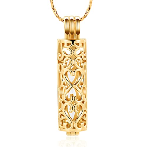 Imrsanl Cremation Jewelry Urn Necklace for Ashes Pendant with Hollow Glass Vial Cylinder Cremation Keepsake Memorial Lockets Ashes Holder for Women Men Pet (Gold) - Image 1