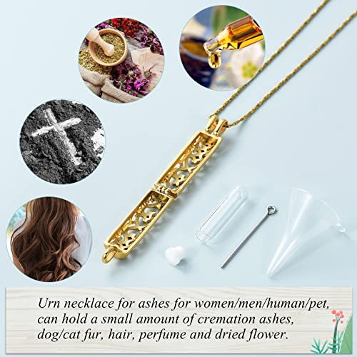Imrsanl Cremation Jewelry Urn Necklace for Ashes Pendant with Hollow Glass Vial Cylinder Cremation Keepsake Memorial Lockets Ashes Holder for Women Men Pet (Gold) - Image 3
