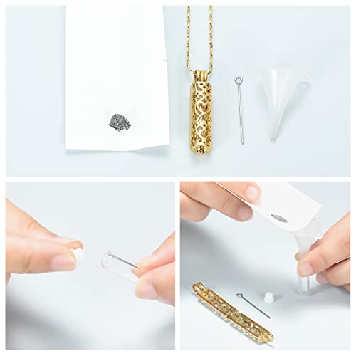Imrsanl Cremation Jewelry Urn Necklace for Ashes Pendant with Hollow Glass Vial Cylinder Cremation Keepsake Memorial Lockets Ashes Holder for Women Men Pet (Gold) - Image 4