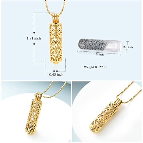 Imrsanl Cremation Jewelry Urn Necklace for Ashes Pendant with Hollow Glass Vial Cylinder Cremation Keepsake Memorial Lockets Ashes Holder for Women Men Pet (Gold) - Image 2
