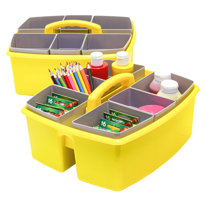 Storex Large Classroom Caddy with Cups 13 x 11 x 6575 Inches Yellow Case of 2 00982U02C