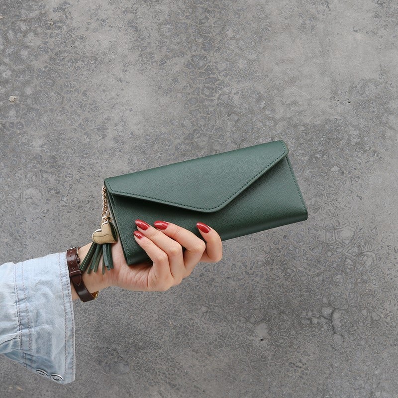 2019 Spring Trendy Heart Pendant Chic Womens Long Wallet Dark green 