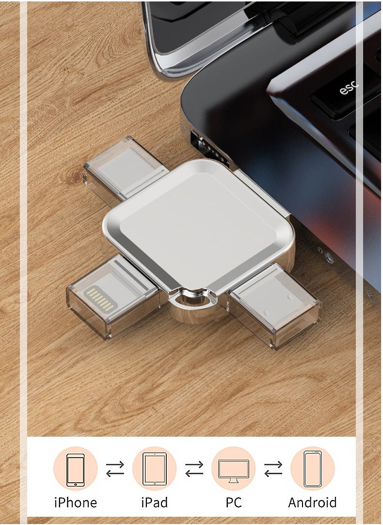 4-in-1 High Speed USB Flash Drive with Micro USB and Type-C Ports, Compatible with Android Smartphones, iPhone, iPad, MacBook, and Laptops - Black 8GB - pzsku/Z8F45E9858F23F5E78ED6Z/45/1741436726/2bac1a2c-6ace-40e9-975a-373aef6eff7b