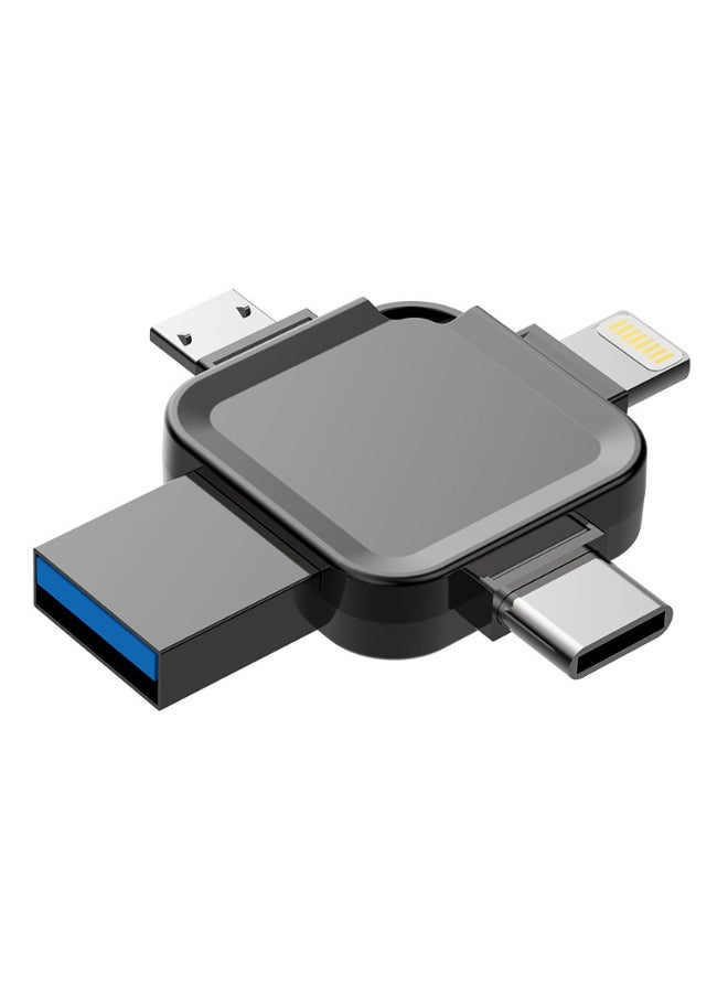 Generic - 4-in-1 High Speed USB Flash Drive with Micro USB and Type-C Ports, Compatible with Android Smartphones, iPhone, iPad, MacBook, and Laptops - Black 8GB - Image 1