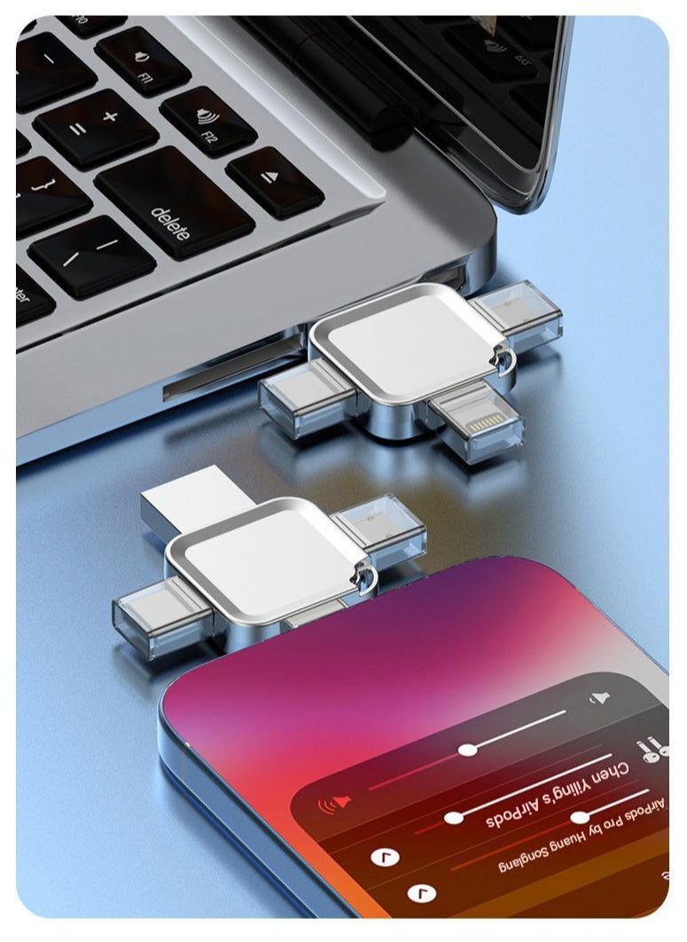 Generic - 4-in-1 High Speed USB Flash Drive with Micro USB and Type-C Ports, Compatible with Android Smartphones, iPhone, iPad, MacBook, and Laptops - Black 8GB - Image 1