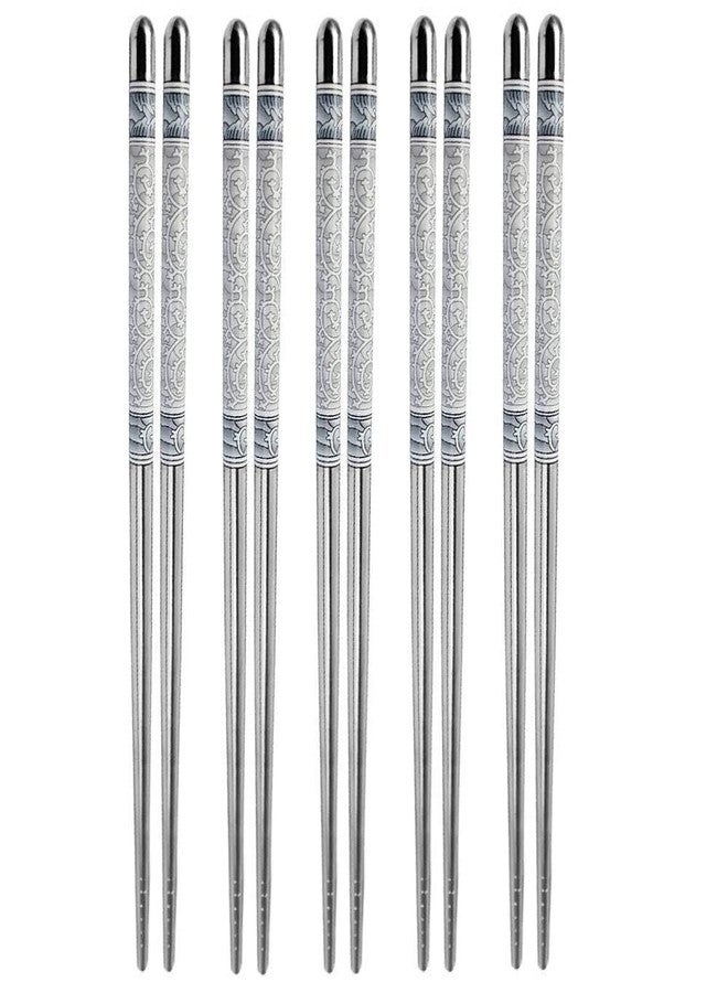 INKIES Stainless Steel Round Chopstick Dishwasher Safe Lightweight Easy to Chop Stick Utensils (Pack of 5) - Image 1