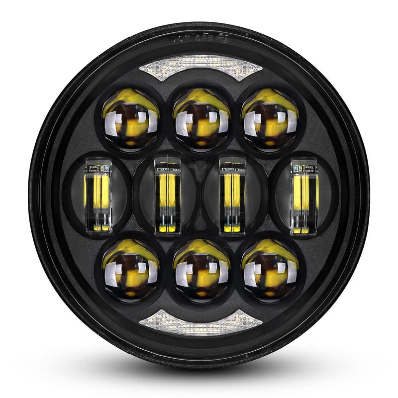 مصباح أمامي دائري LED بقدرة 80 واط معتمد من DOT 534 575 متوافق مع Dyna Street Bob Super Wide Glide Low Rider Night Rod Train Softail Deuce Custom Sportster Iron 883 أسود