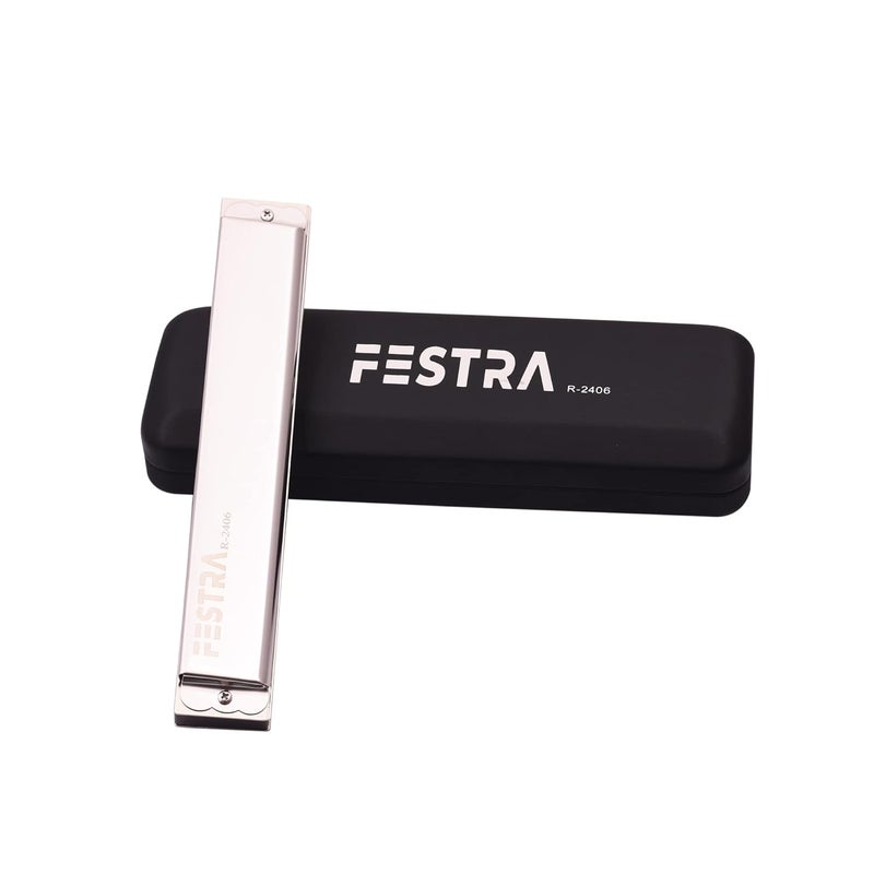 FESTRA R-2406 Advanced Tremolo Harmonica - 24 Holes Key of C with Cover, Perfect for Adults, Professionals, and Students (Silver) - Image 2