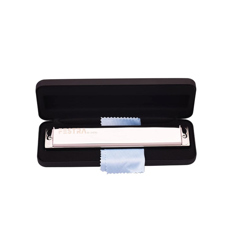 FESTRA R-2406 Advanced Tremolo Harmonica - 24 Holes Key of C with Cover, Perfect for Adults, Professionals, and Students (Silver) - Image 1