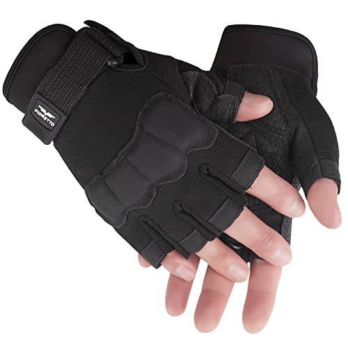 FIORETTO Fingerless Gloves, Airsoft Gloves, Half Finger Gloves for Driving, Cycling, Shooting, Hunting, Motorcycle, Climbing, Outdoor Work Black Large - Image 4