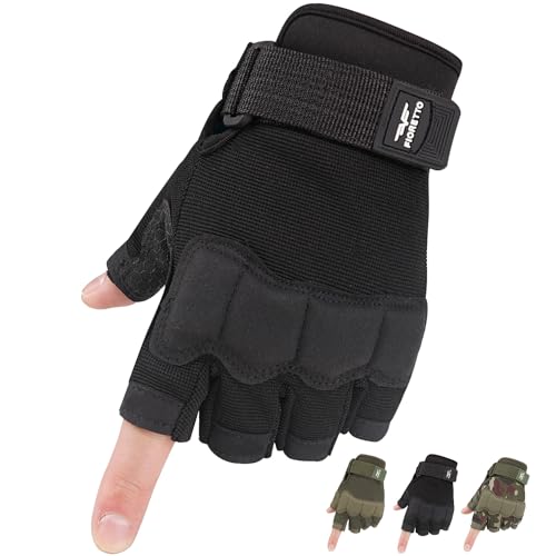 FIORETTO Fingerless Gloves, Airsoft Gloves, Half Finger Gloves for Driving, Cycling, Shooting, Hunting, Motorcycle, Climbing, Outdoor Work Black Large - Image 1