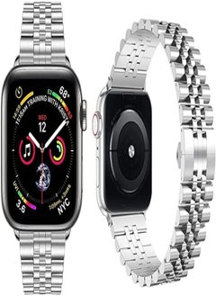 Slim Watch Band for Apple Watch 45mm/49mm Compatible with iwatch Straps Series 8/8 Ultra Stainless Steel Wristband Silver