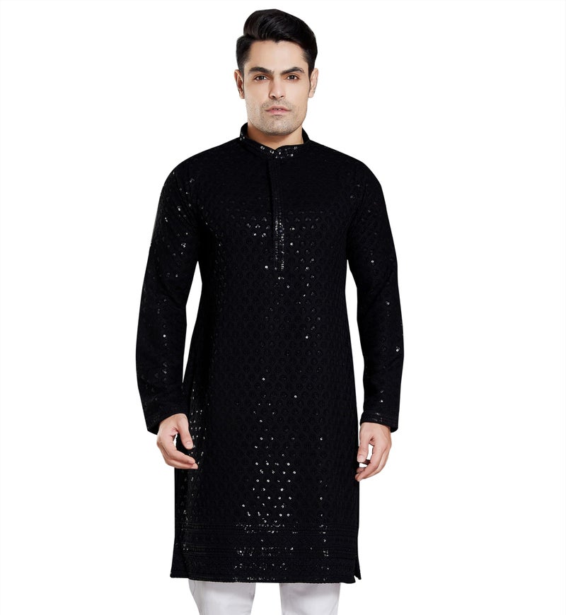 DIVISIVE Men's Sequince Embroidered Cotton Blend Only Kurta (DKRT5_XL_Black) - Image 1