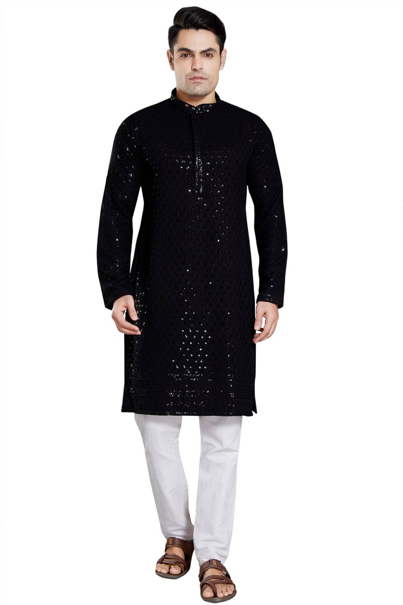 DIVISIVE Men's Sequince Embroidered Cotton Blend Only Kurta (DKRT5_XL_Black) - Image 2
