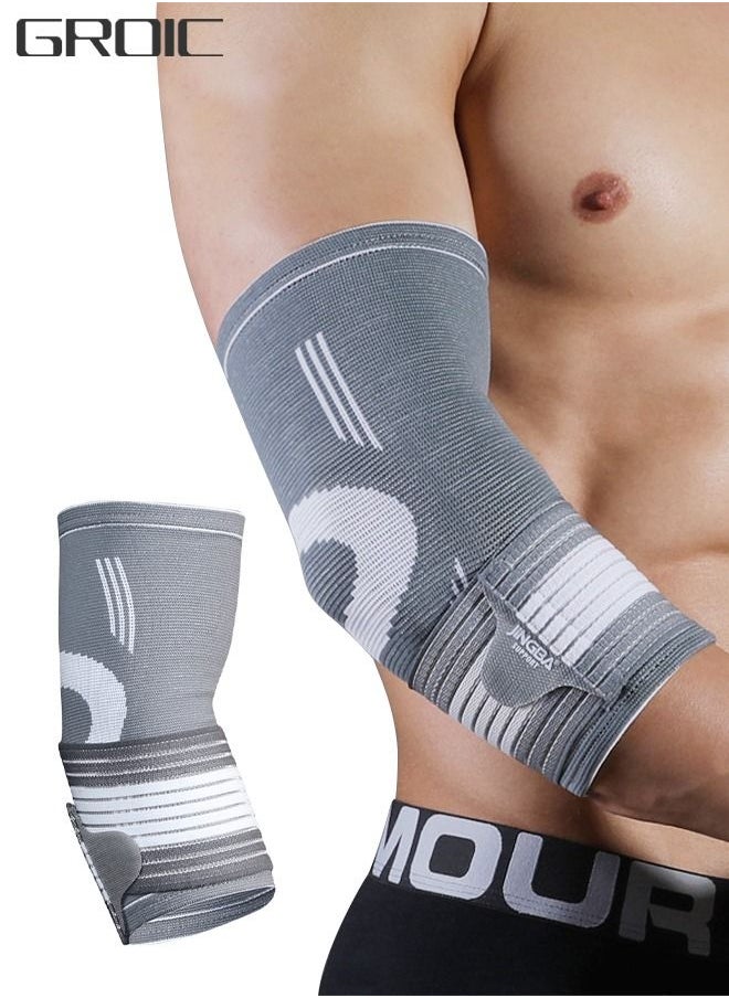 GROIC 2 Pack Elbow Brace with Strap, Elbow Compression Sleeve 1 Pair, Adjustable Strap for Tennis Elbow Relief, Weightlifting, Arthritis, Workouts, Reduce Joint Pain During Fitness Activity, L  - Image 1