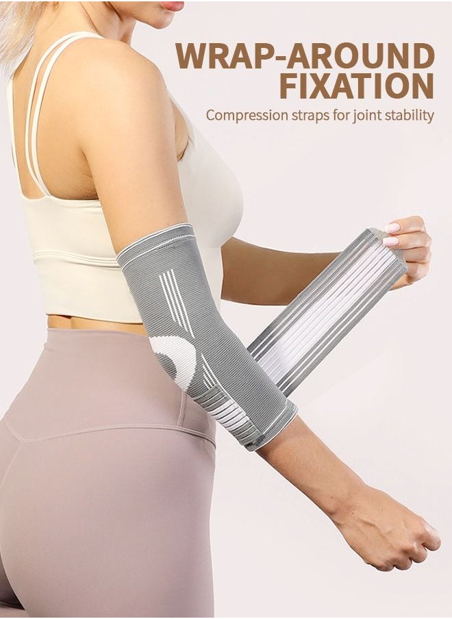 GROIC 2 Pack Elbow Brace with Strap, Elbow Compression Sleeve 1 Pair, Adjustable Strap for Tennis Elbow Relief, Weightlifting, Arthritis, Workouts, Reduce Joint Pain During Fitness Activity, L  - Image 3