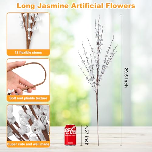 Wootkey 5pcs 29.5" Faux Jasmine Artificial Flowers Tall White Floral Branches for Home Wedding Vase Filler Party DIY Decoration - Image 2