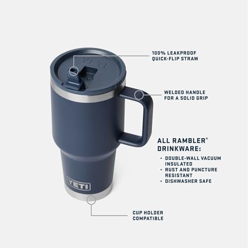 YETI Rambler 30 oz Travel Mug with Flip Straw Lid Stainless Steel Vacuum Insulated Leakproof Cup Holder Friendly Ridgeline - Image 3