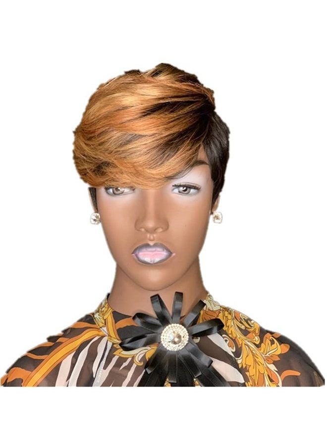 FCHW-wig Short Ombre Hair Wigs For Black Women Short Pixie Cuts Wigs For Black Women Short Straight Black Ladies Wigs Synthetic Short Wigs For Black Women African American Women Wigs (JY-001)  - Image 1