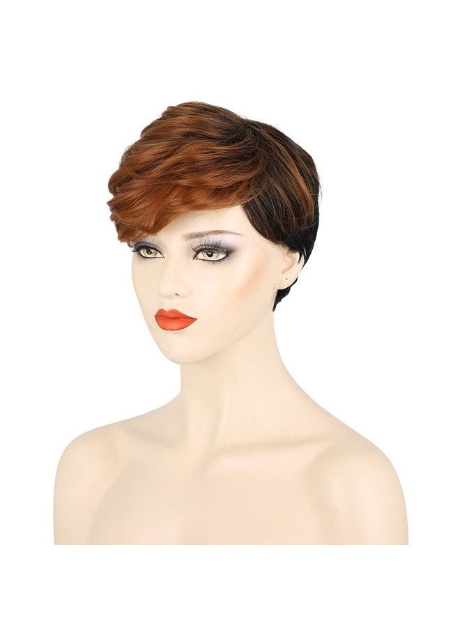FCHW-wig Short Ombre Hair Wigs For Black Women Short Pixie Cuts Wigs For Black Women Short Straight Black Ladies Wigs Synthetic Short Wigs For Black Women African American Women Wigs (JY-001)  - Image 4