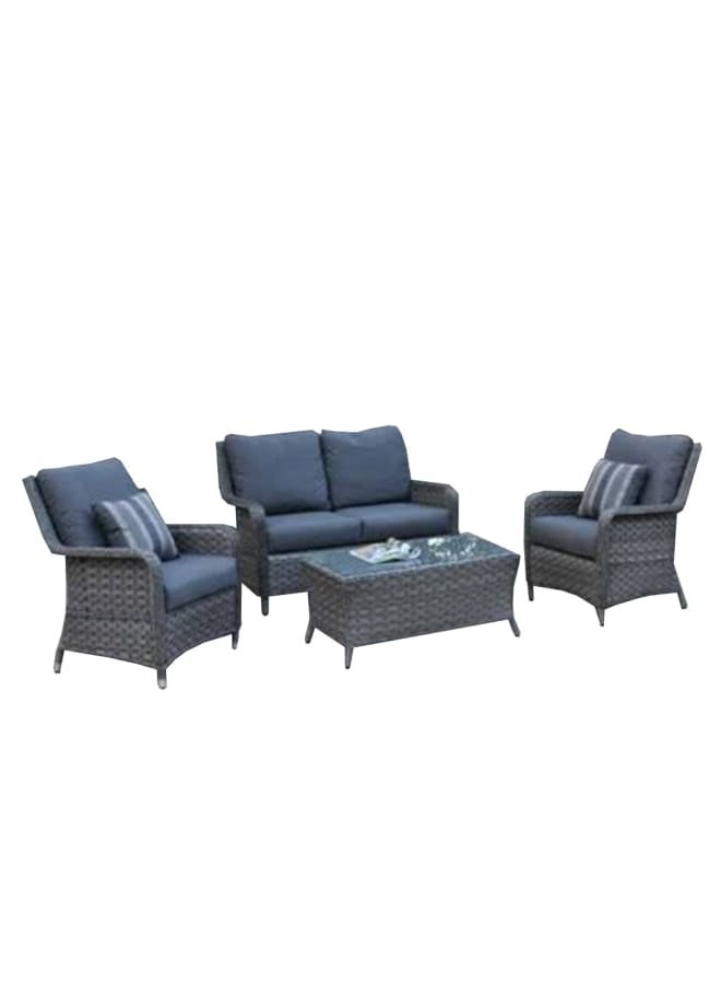 Sampa Rattan Iron And Rattan Outdoor Furniture Set 4 Pieces - Blue And Grey - Image 2