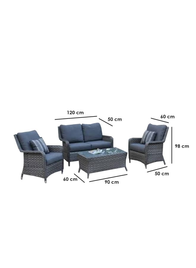 Sampa Rattan Iron And Rattan Outdoor Furniture Set 4 Pieces - Blue And Grey - Image 3