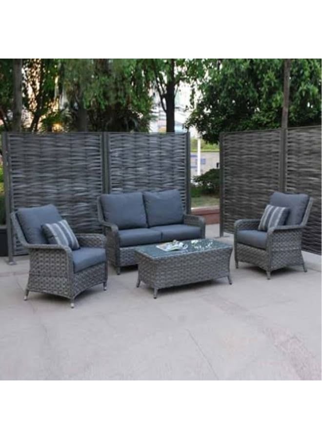 Sampa Rattan Iron And Rattan Outdoor Furniture Set 4 Pieces - Blue And Grey - Image 1