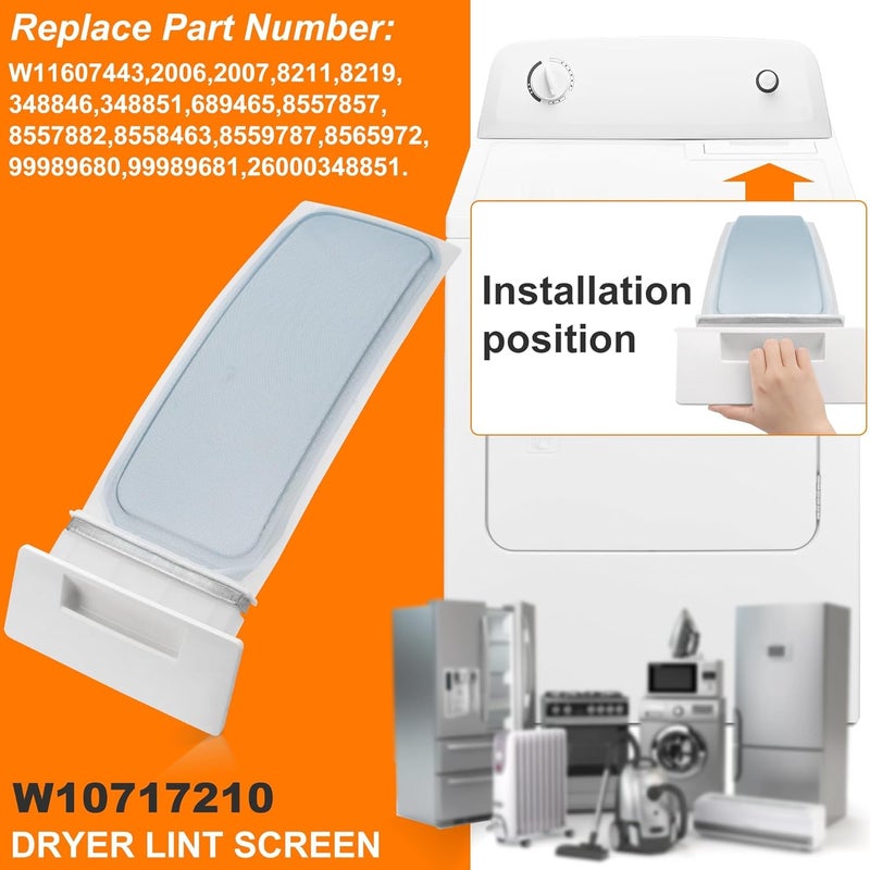 MIFLUS W10717210 W11607443 مرشح شاشة الوبر للمجفف بديل متوافق مع Whir.lpool/Ken.more/May.tag وغيرها، يستبدل WPW10717210, AP6023930, 8557882, PS11757278, 8559787, W10641634, 8558463, 8558459 من - Image 5
