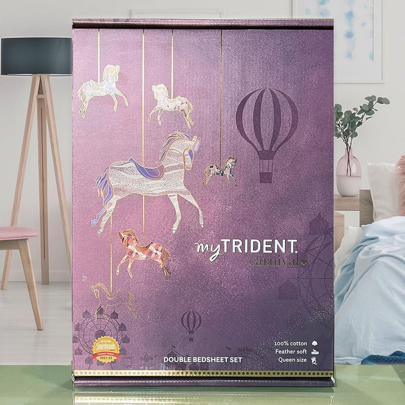 Trident TRIDENT Carnival Gift Box Collection 100 Cotton Bed Sheet 3Piece Set 1 Bedsheet and 2 Pillowcases Anti Microbial Finish 144 Thread CountQueen Size SheetRosetta Berry  - Image 5