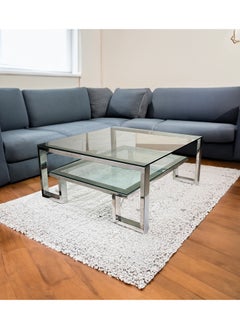 RIGID Stainless Steel Coffee Table with Glass Top  45x100x100cm  - Image 1