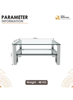 RIGID Stainless Steel Coffee Table with Glass Top  45x100x100cm  - Image 2