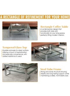 RIGID Stainless Steel Coffee Table with Glass Top  45x100x100cm  - Image 3