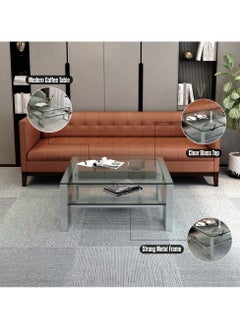 RIGID Stainless Steel Coffee Table with Glass Top  45x100x100cm  - Image 4