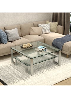 RIGID Stainless Steel Coffee Table with Glass Top  45x100x100cm  - Image 5