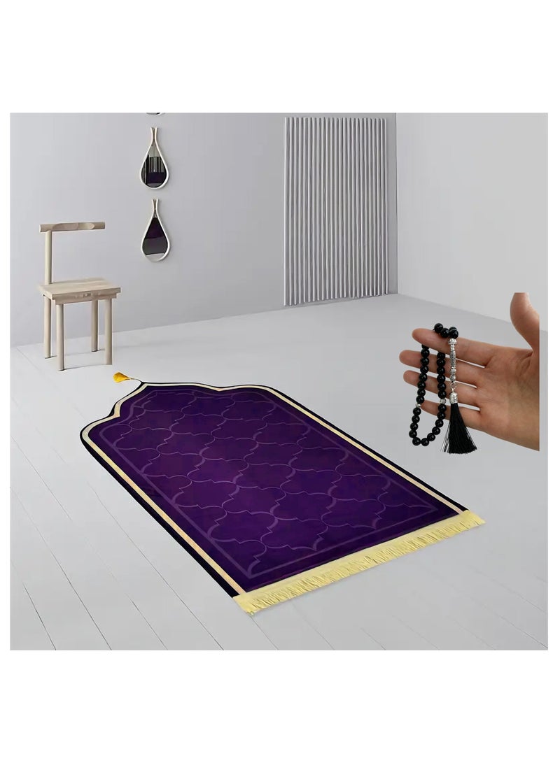 Fabienne Foam Filled Prayer Mat with Tasbih Beads Soft, Anti-Skid, Portable and Light-Weight Prayer Rug for Men Women Eid Gift Ramadan 70x110cm Purple  - Image 2