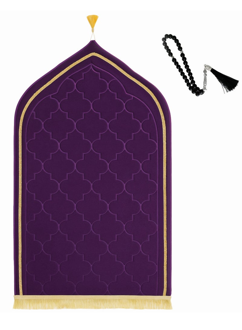Fabienne Foam Filled Prayer Mat with Tasbih Beads Soft, Anti-Skid, Portable and Light-Weight Prayer Rug for Men Women Eid Gift Ramadan 70x110cm Purple  - Image 1