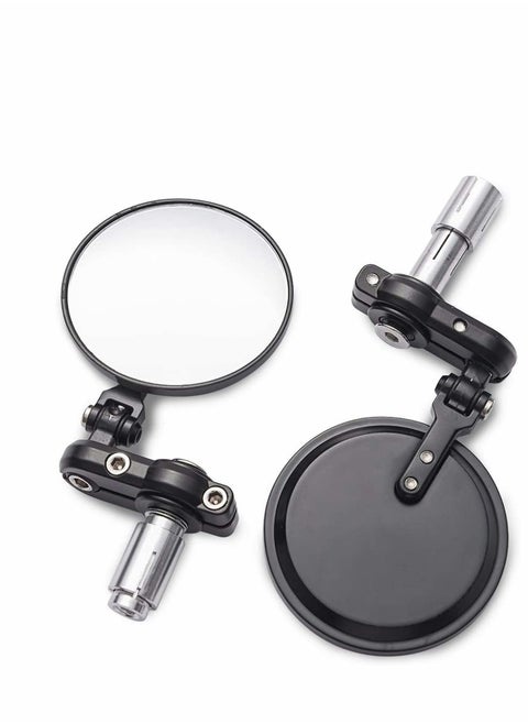 7/8 22mm Motorcycle Handlebar Bar End Mirror 3 Inch Round Rear View Side Mirror for Scooter Chopper Cruiser (Black)