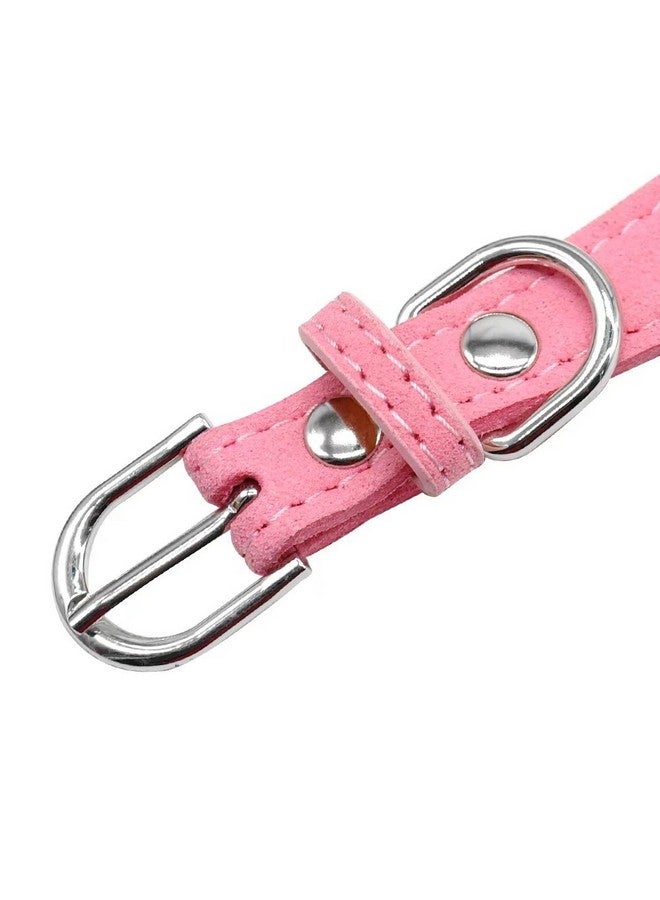 Beirui Rhinestone Bling Leather Dog Collar and Leash Set - Soft Flocking Sparkly Crystal Diamonds Studded - Cute Double Bowknot Cat Collar with 4 Foot Leash for Pet Show,Pink,Neck:6-8" - Image 4