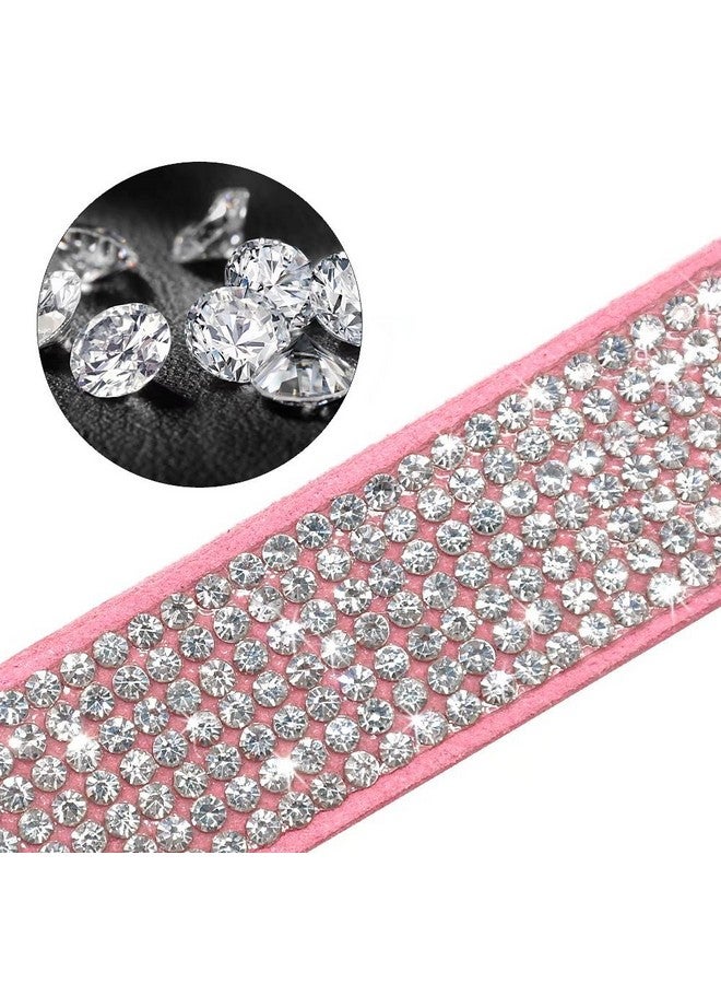 Beirui Rhinestone Bling Leather Dog Collar and Leash Set - Soft Flocking Sparkly Crystal Diamonds Studded - Cute Double Bowknot Cat Collar with 4 Foot Leash for Pet Show,Pink,Neck:6-8" - Image 2