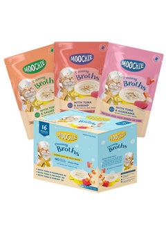 MOOCHIE MOOCHIE Grain Free Creamy Seafood Multipack Cat Broth - Real Salmon, Shrimp, Kanikama - No Artificial Flavors or Preservatives - 16 x 1.4 oz Pouch  - Image 1